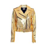 Gold Metallic Leather Biker Jacket