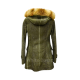 Green coat with fur hood 