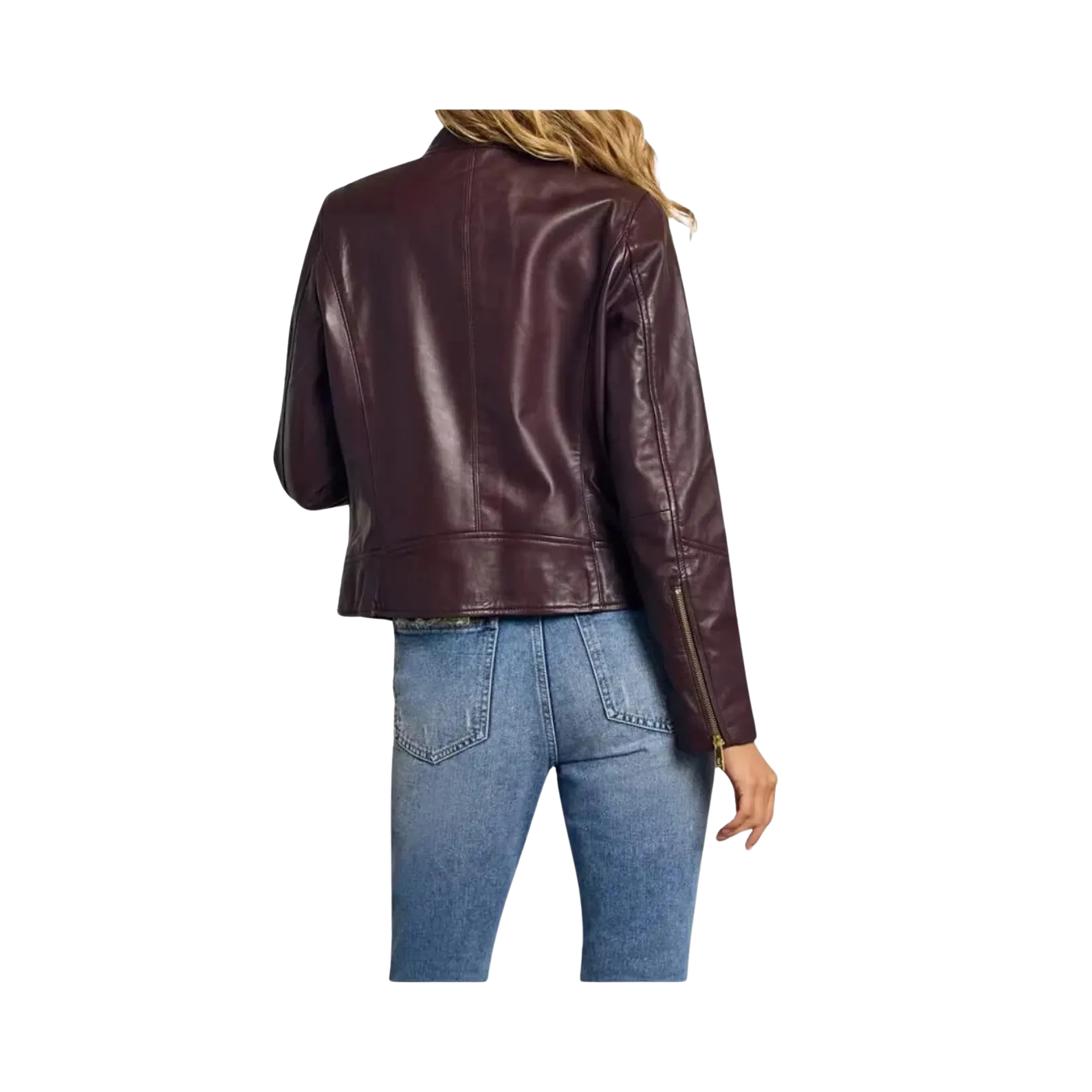 Brown leather jacket worn by a person