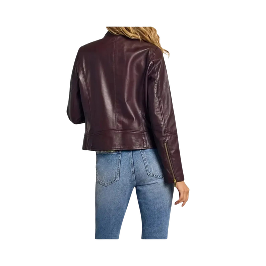 Brown leather jacket worn by a person