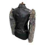 Black leather jacket with fur trim 
