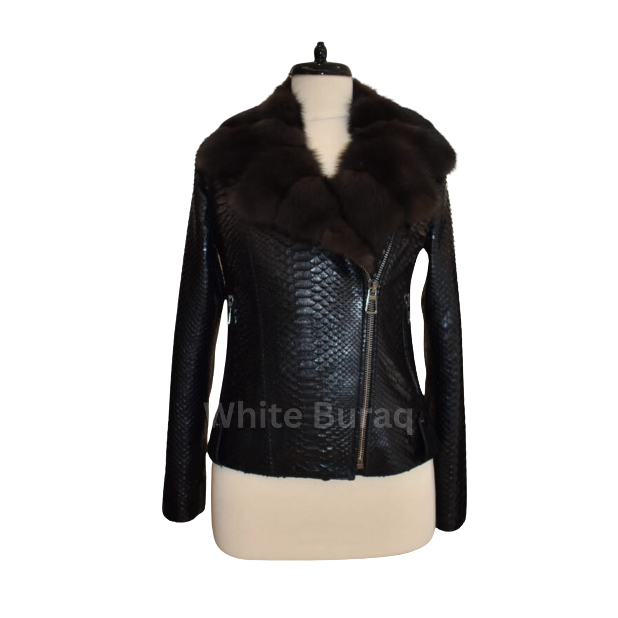 Black leather jacket with fur collar 