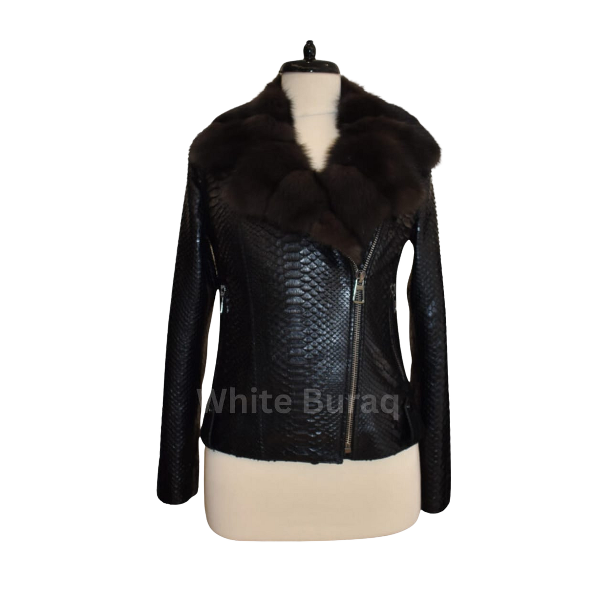 Black leather jacket with fur collar 