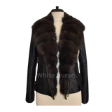 Black leather jacket with fur trim 