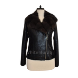Black leather jacket with fur collar 