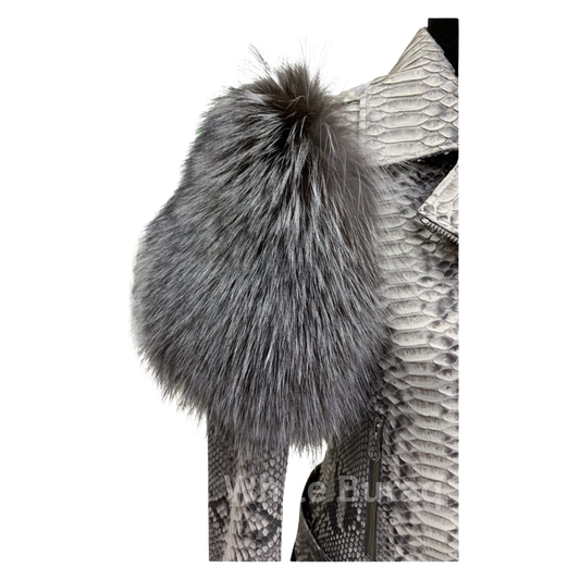 Close-up of a fur-lined hood with a textured pattern 