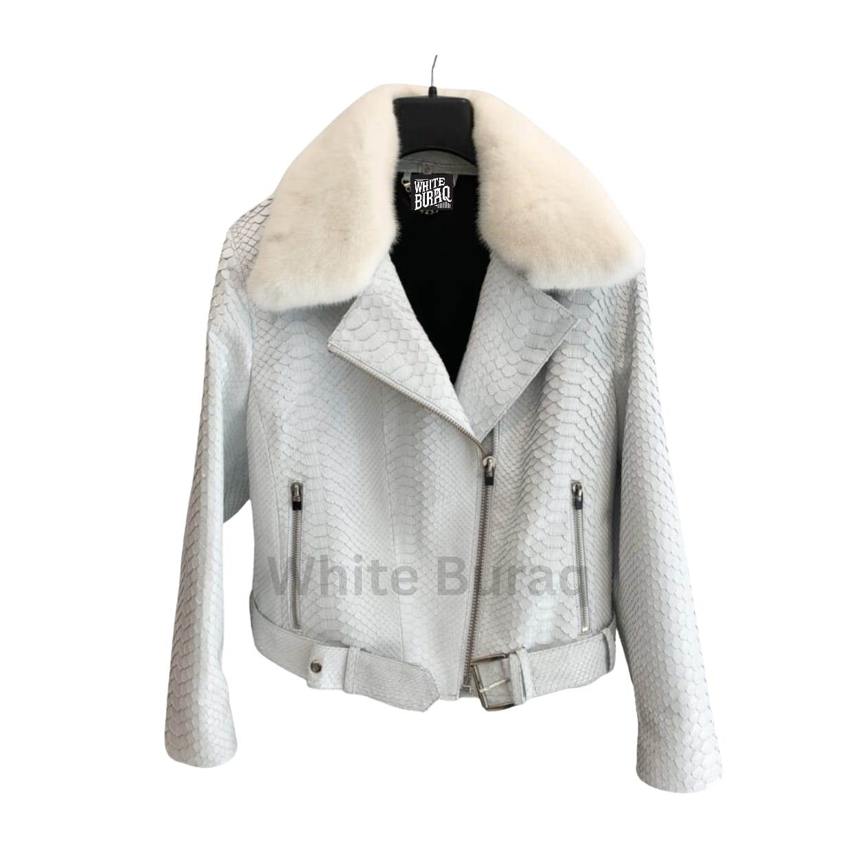 White leather jacket with fur collar 
