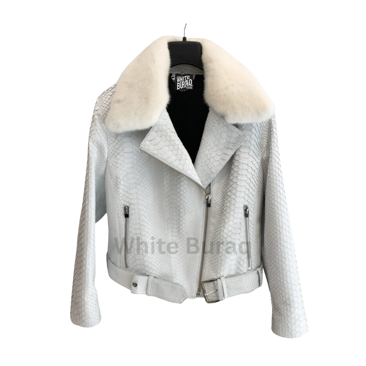 White leather jacket with fur collar 