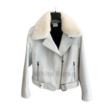White leather jacket with fur collar 