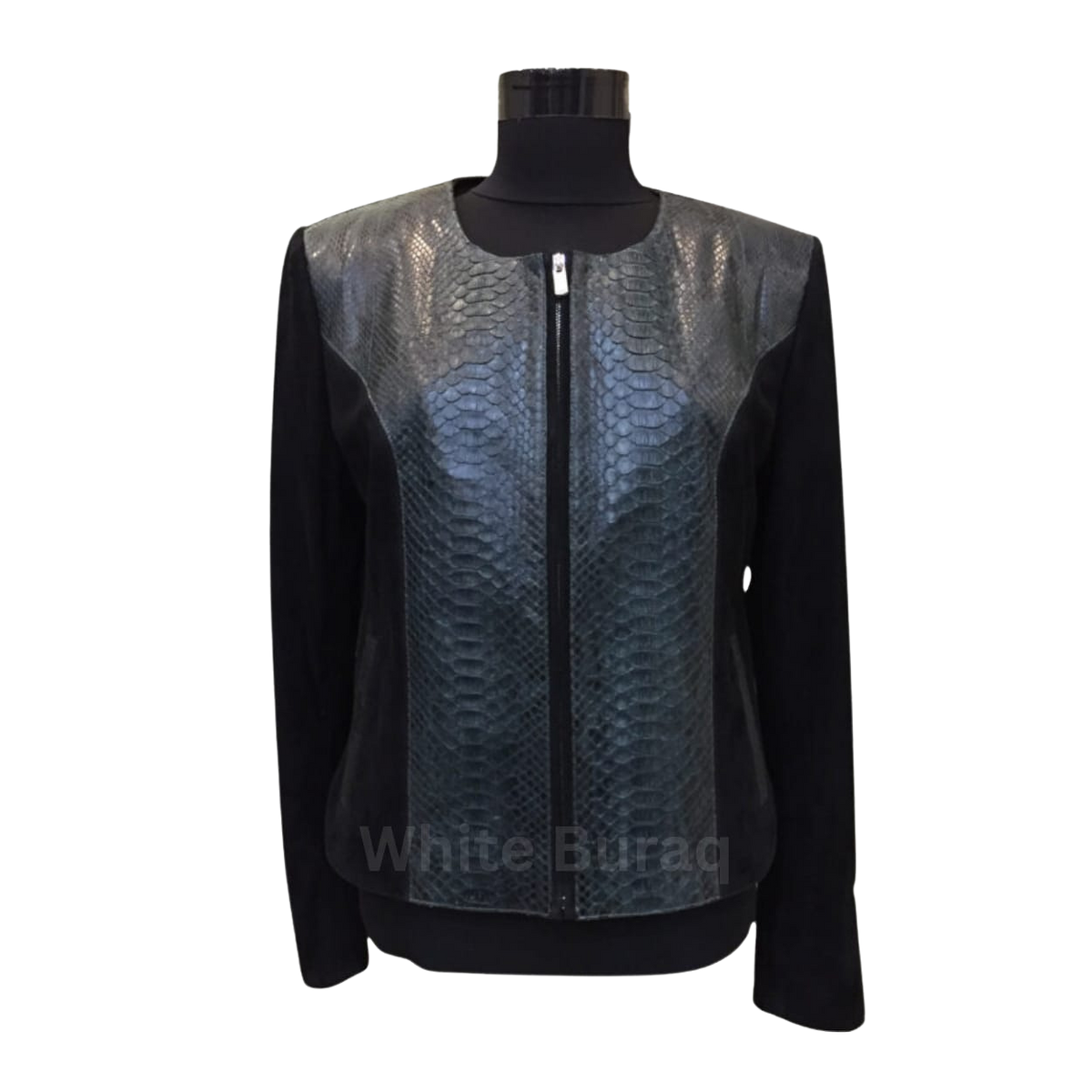 Women's Python Leather Jacket Exotic Suede Biker Jacket