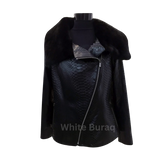 Black leather jacket with snake skin pattern 