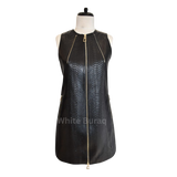 Black leather vest with gold zipper 
