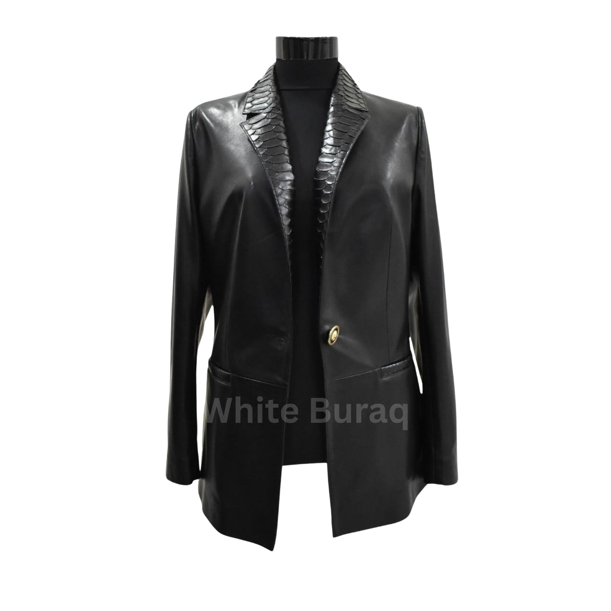 Black leather jacket with decorative trim 