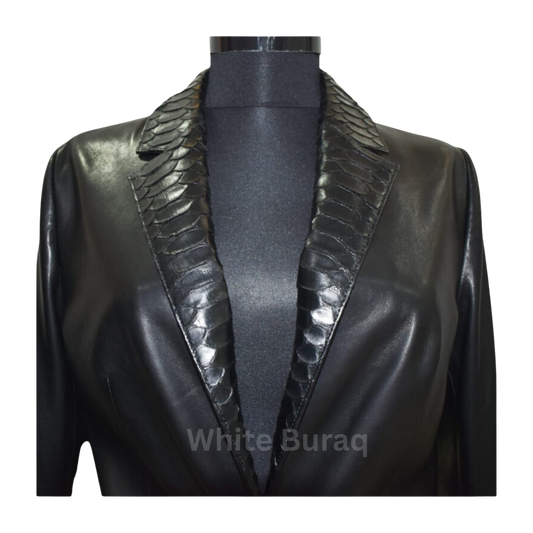 Black leather jacket with detailed lapels 