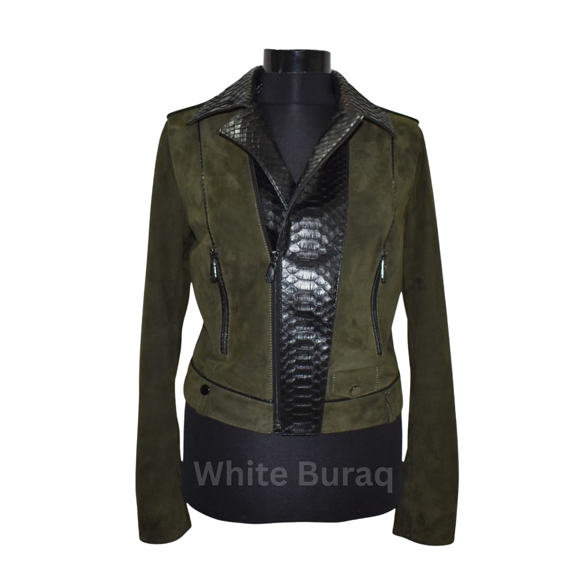 Green jacket with snake skin pattern 