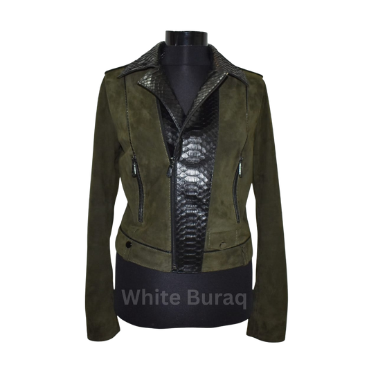 Green jacket with snake skin pattern 