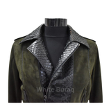 Green leather jacket with snake skin pattern 