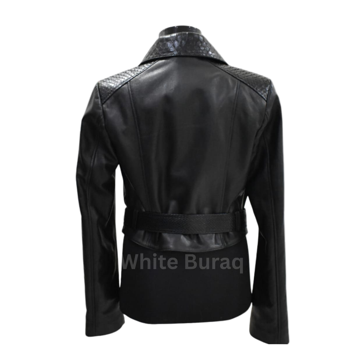 Black leather jacket with decorative elements