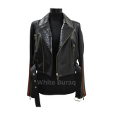 Black leather jacket with snake skin accents 
