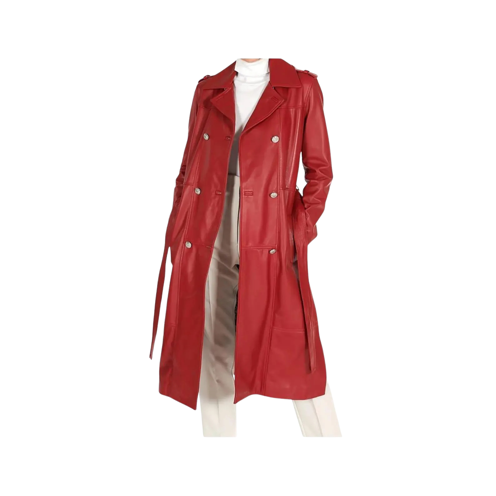Red leather trench coat 