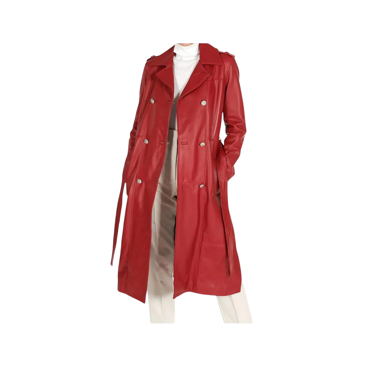 Red leather trench coat 