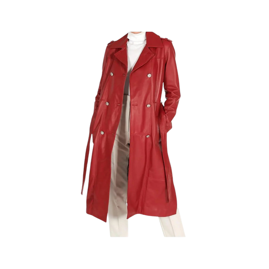 Red leather trench coat 