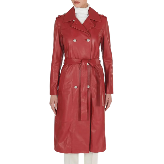 Red leather trench coat 