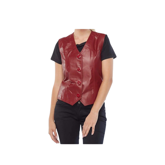 Red leather vest worn by a person