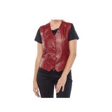 Red leather vest worn by a person