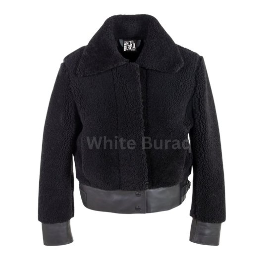 Black jacket with leather cuffs and collar 