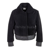 Black jacket with leather cuffs and collar 