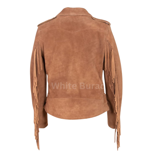 Brown suede jacket with fringes 