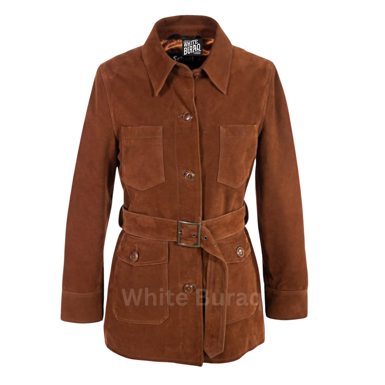 Brown suede jacket with a belt 