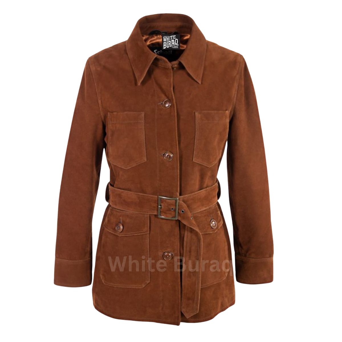 Brown suede jacket with a belt 