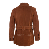 Brown suede coat with a belt 