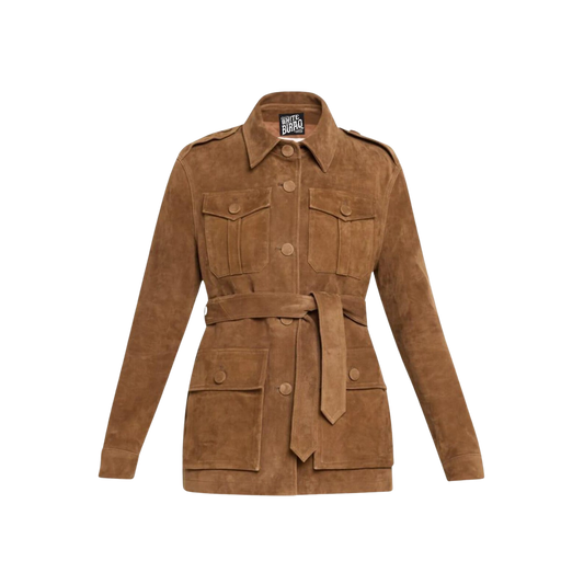 Brown suede jacket with a belt 