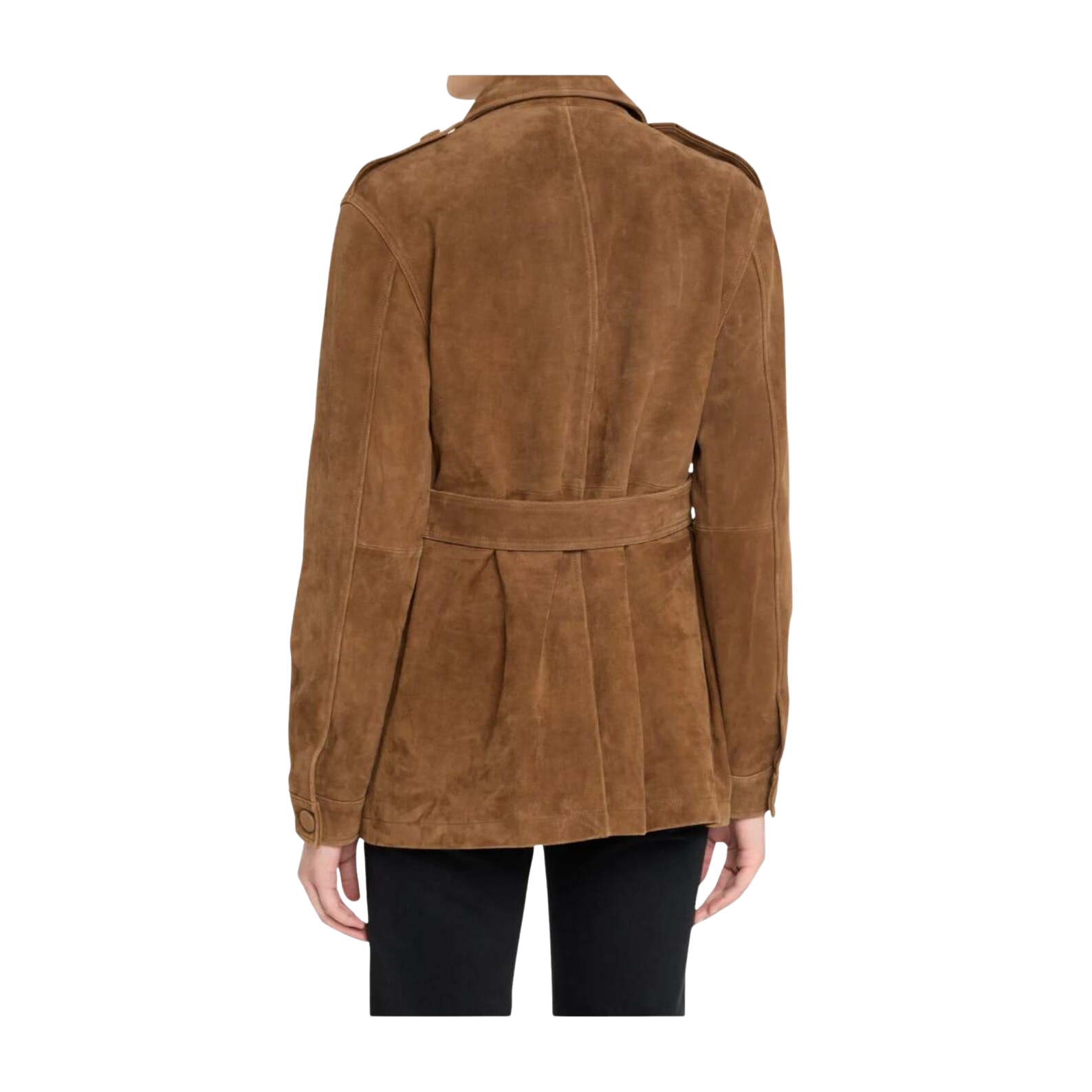 Brown suede jacket with a belt