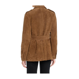 Brown suede jacket with a belt