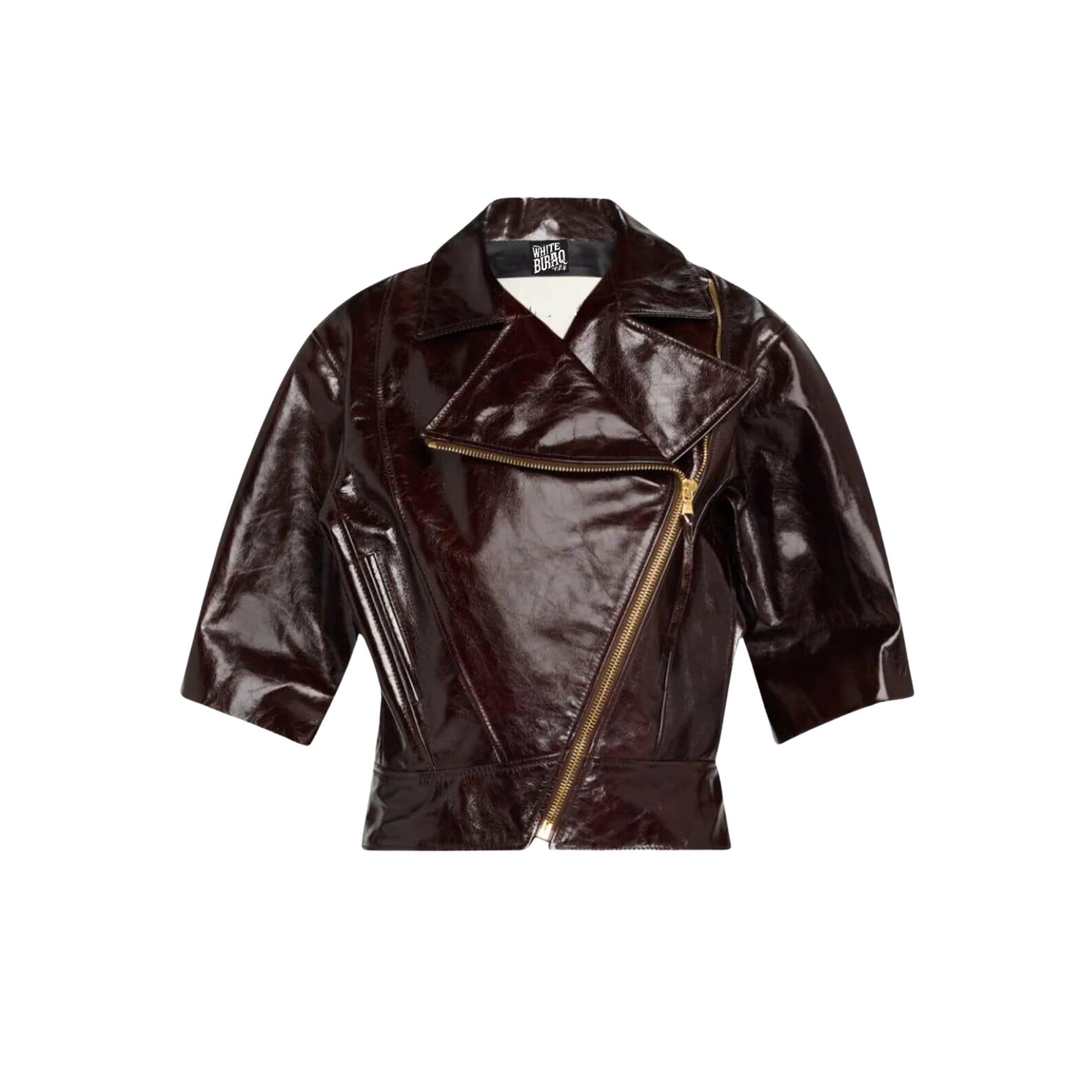 Brown leather jacket with gold zipper 
