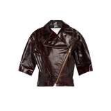 Brown leather jacket with gold zipper 