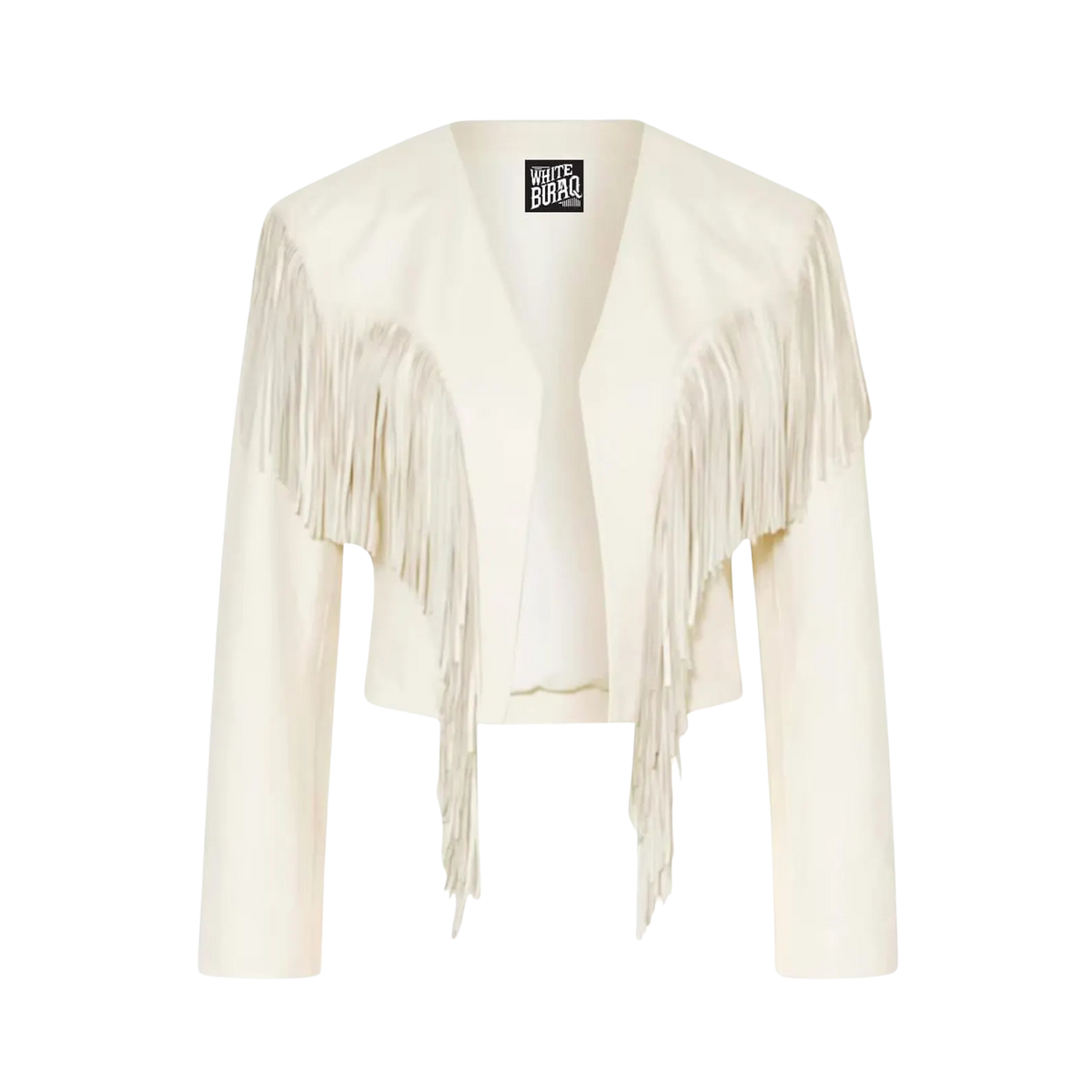 White fringe jacket on a white background