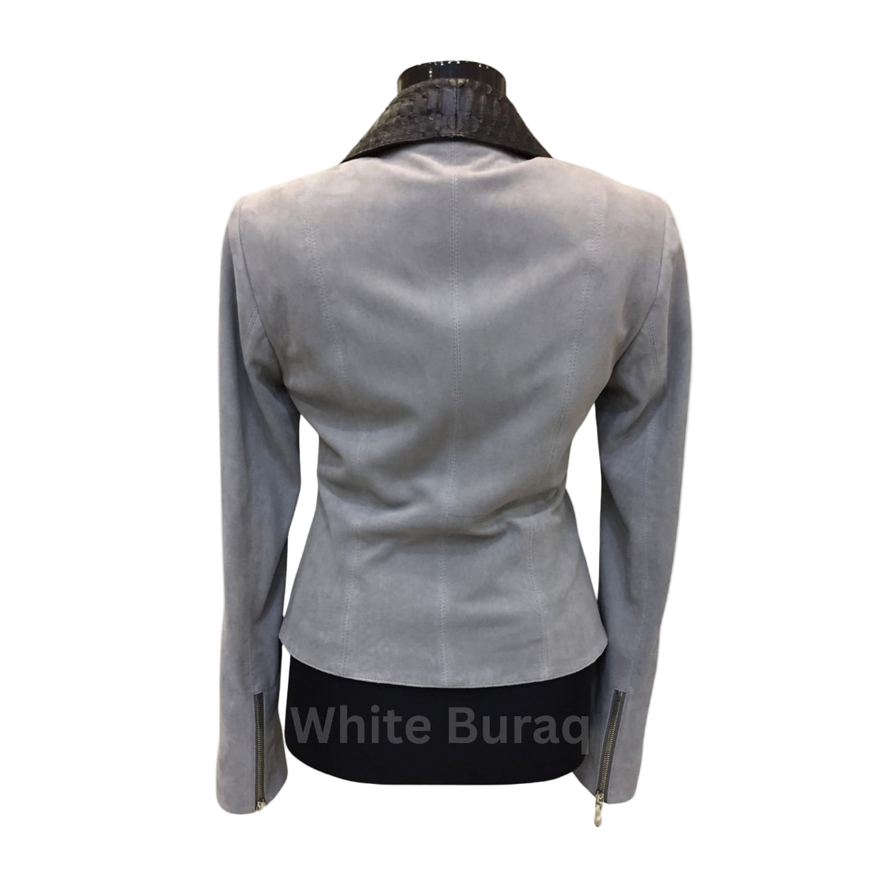 Gray leather jacket on a mannequin 