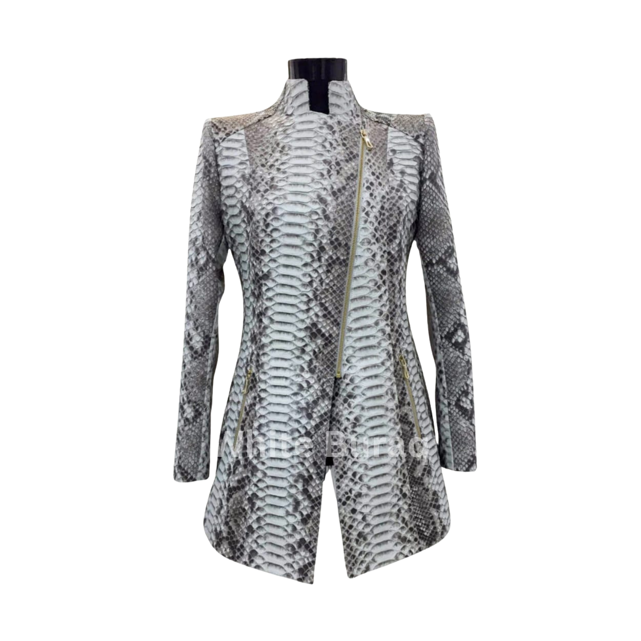 White Python Leather Trench Coat