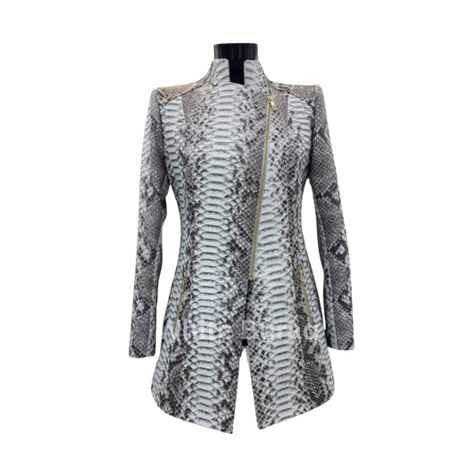 White Python Leather Trench Coat
