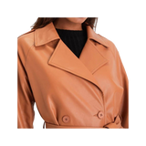 brown leather coat worn by a person 