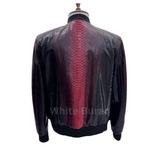 Black & Red Handmade Python Leather Bomber Jacket