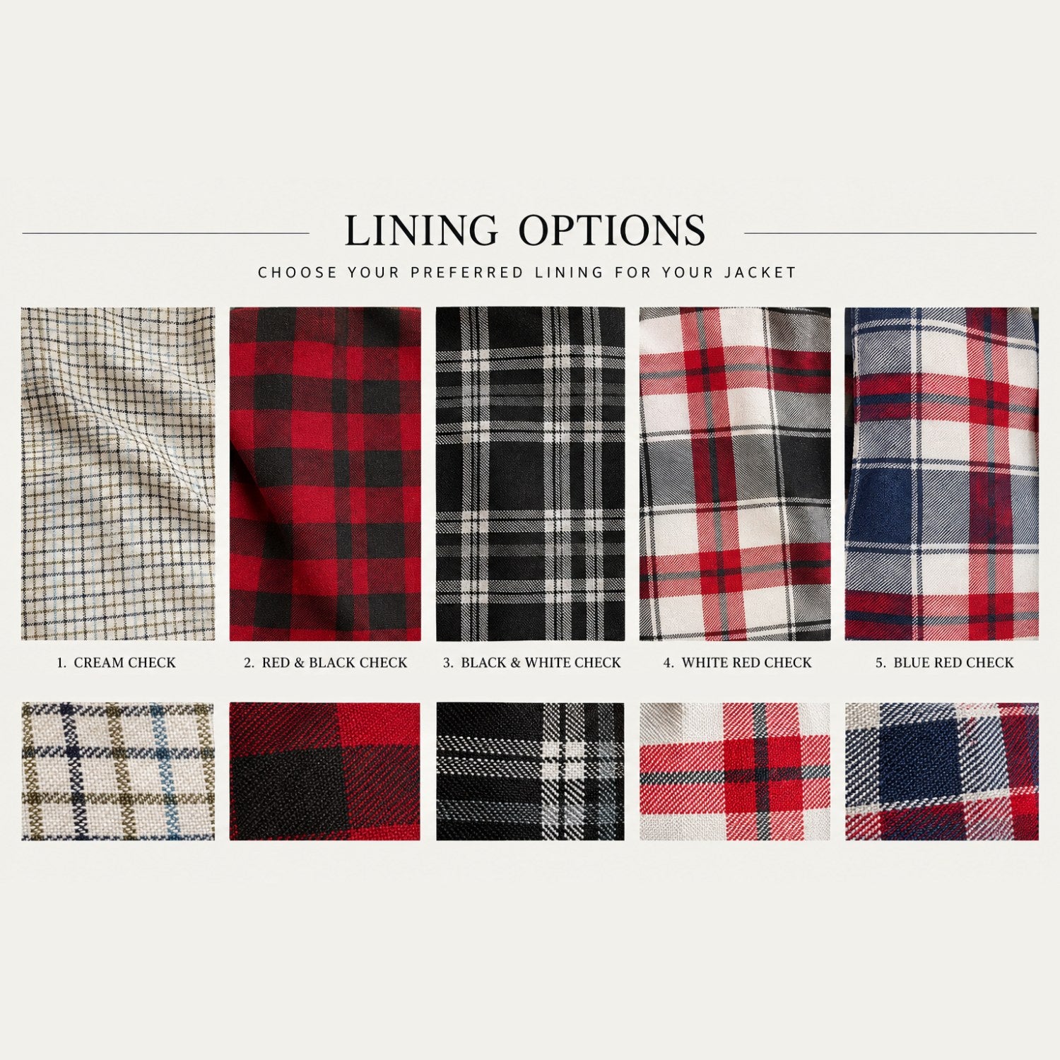 Lining options – five check linings
