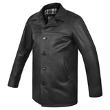 Men's Black Cowhide Car Coat with Plaid Lining – three-quarter side view