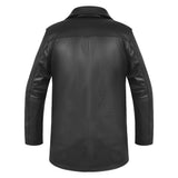 Men's Black Cowhide Car Coat with Plaid Lining – back view