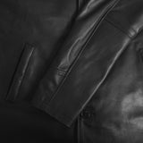 Men's Black Cowhide Car Coat with Plaid Lining – sleeve and hand pocket detail